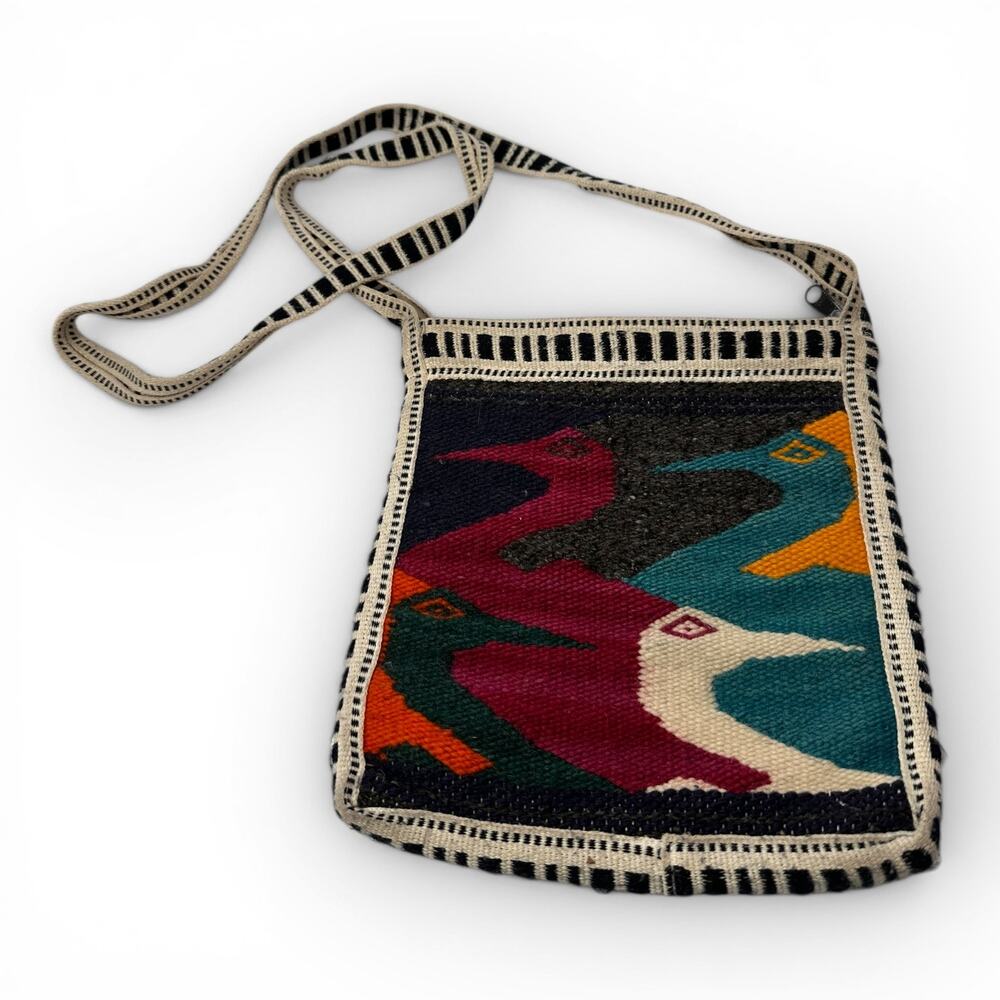 Vintage Ecuadorian Wool Shoulder Bag – Handwoven Andean Textile Art to Wear Boho